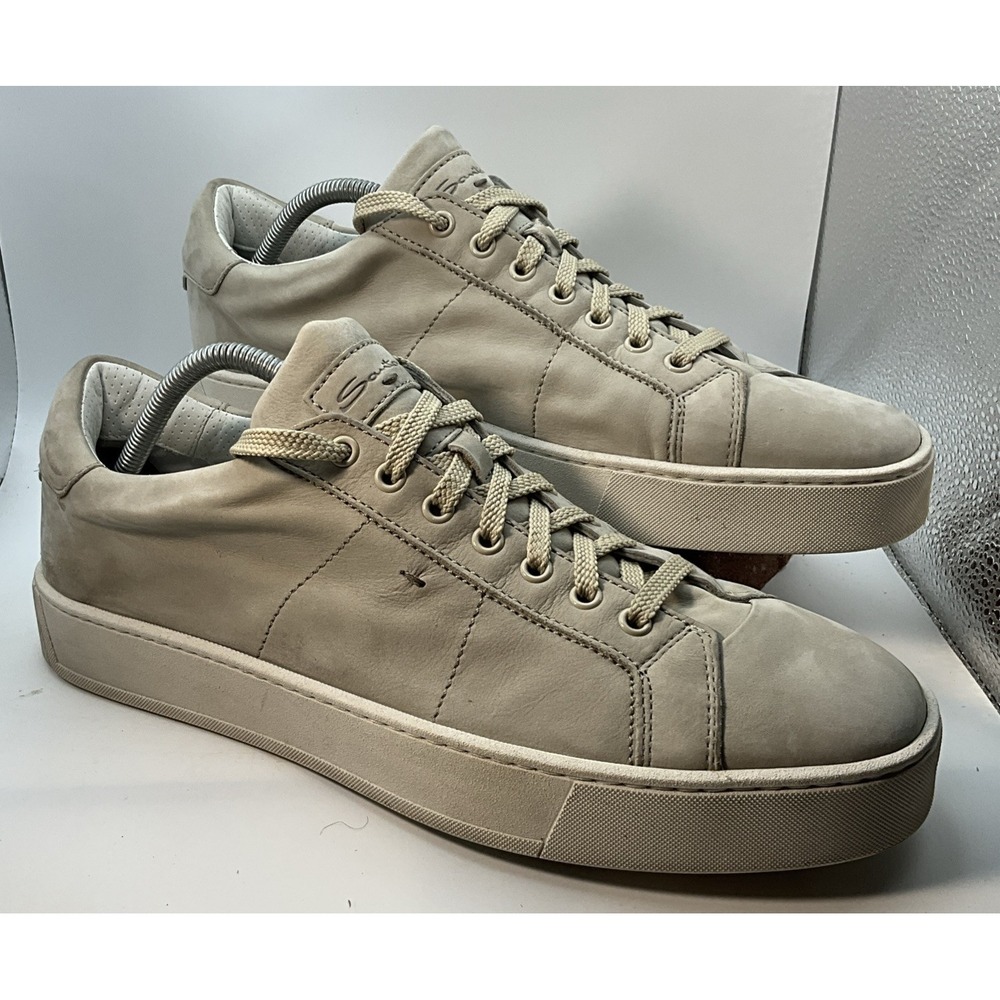 Santoni Italy Beige Leather Low Top Sneakers Mens Size US11/UK10 /EU44